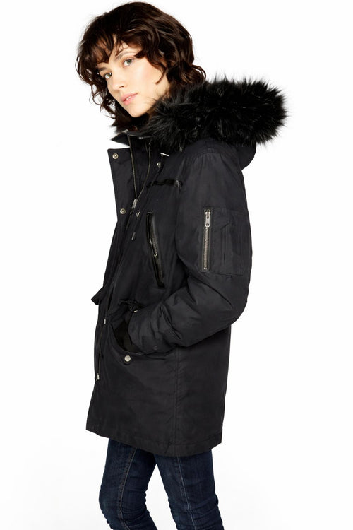 The Kooples Faux Fur Hood Parka Black Women’s XXS NWT MSRP $825
