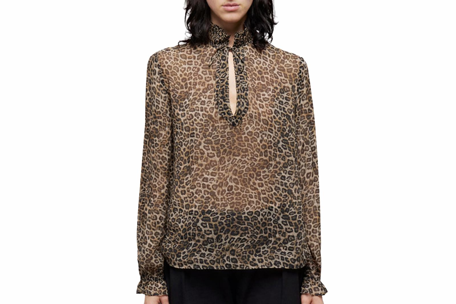 The Kooples Leopard Print Peasant Blouse 100% Viscose Size 1 US Small $215 NWT