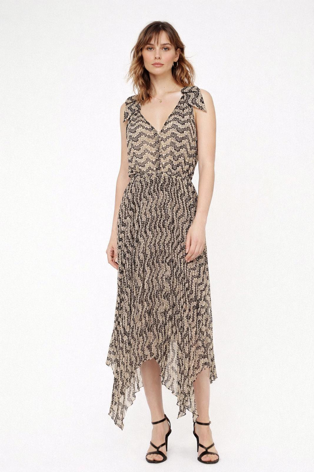 The Kooples Black Jasmin Floral Pleated Midi Dress US Large / Size 3 NWT $415