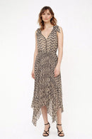 The Kooples Black Jasmin Floral Pleated Midi Dress US Large / Size 3 NWT $415