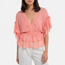 The Kooples Pink Ruffle Peplum Blouse 100% Viscose US Medium / FR 2 NWT $210