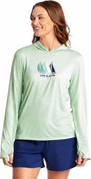 NWT Life is Good LIG Sailboats Hooded Active Tee Sage Green Medium