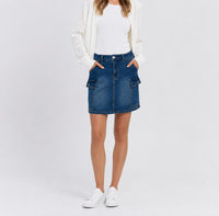 NWT Six Fifty Kyra Cargo Denim Mini Skirt Dark Wash Size Small