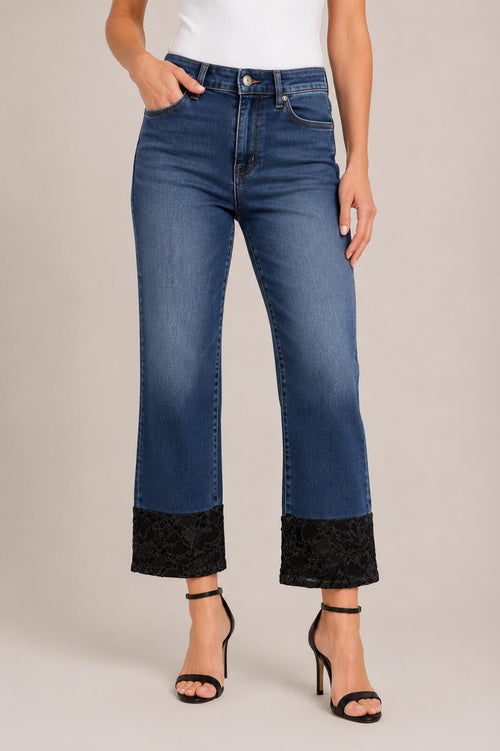 NWT G by Giuliana Black Label Straight Lace Hem Jeans Size 10