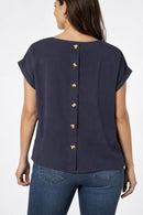 NWT Six/Fifty Navy Blue Short Sleeve Pocket Back Blouse Size Large