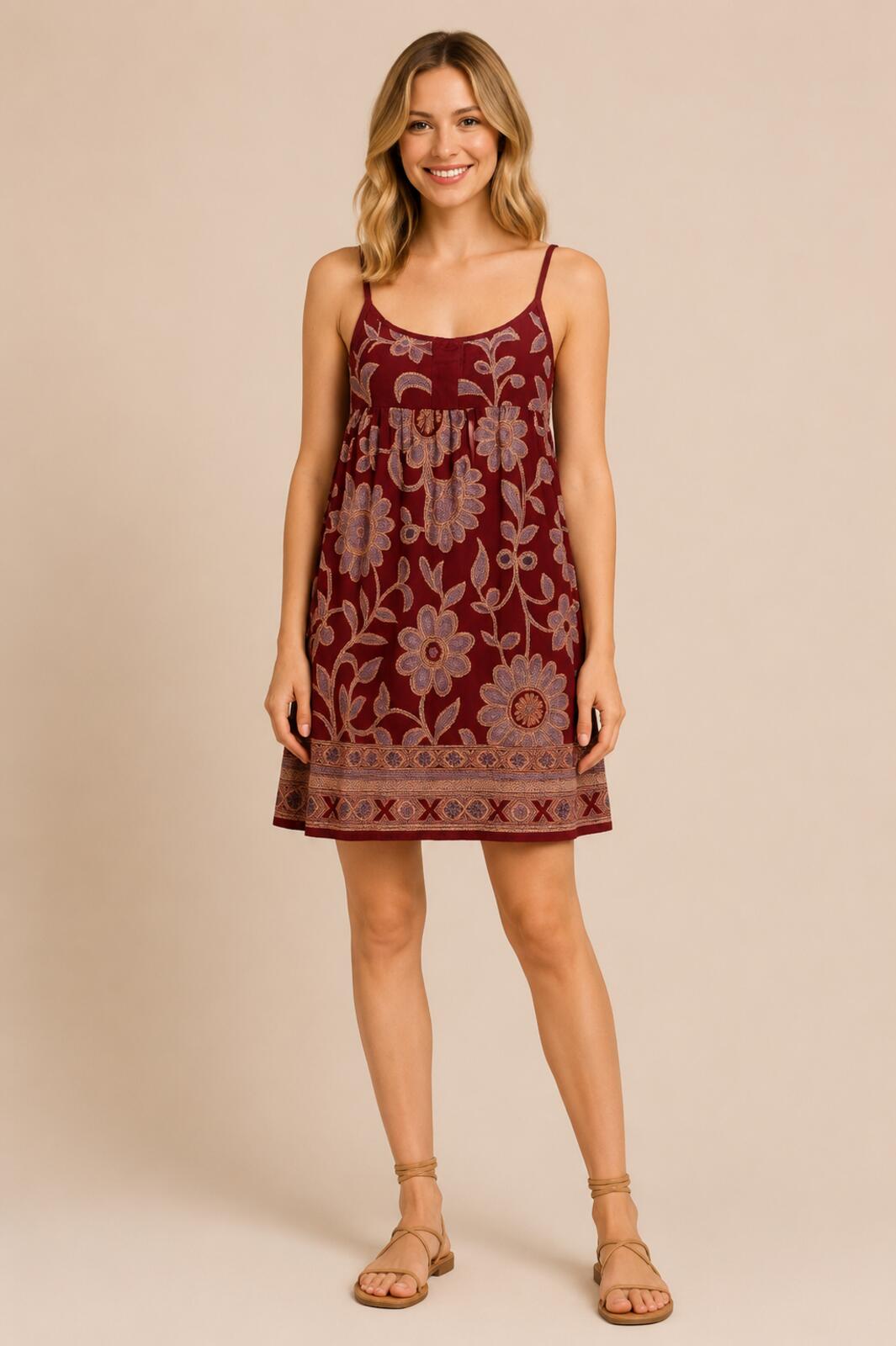 NWT Guadalupe Burgundy Printed Dress Size Small