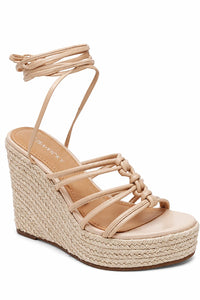 NWB Lisa Vicky Gaze-V Beige Sheep Nappa Wedge Sandals 9.5 M
