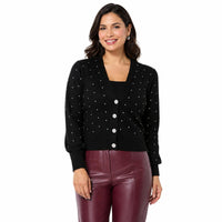 NWT Kathy Ireland Holiday Jewel Cardigan & Cami Set Black Large