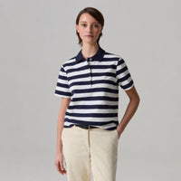NWT Piombo White Blue Striped Polo Shirt Women's Size Large