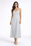 NWT French Connection White Blue Floral Midi Dress Strappy Size 8 $148 MSRP