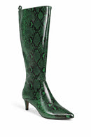 French Connection Green Snakeskin Heeled Boots Pointed Toe Size 6 NWB