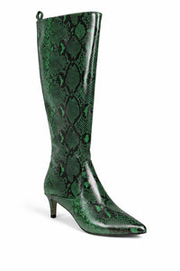 French Connection Green Snakeskin Heeled Boots Pointed Toe Size 6 NWB