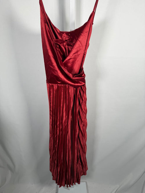 NWT Halara V Neck Lace Up Pleated Midi Dress Plum Blossom Red Size Large