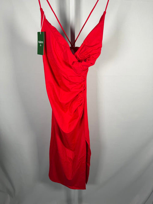 NWT Halara SoftlyZero Airy Crossover Ruched Lace Up Bodycon Dress Mars Red Small