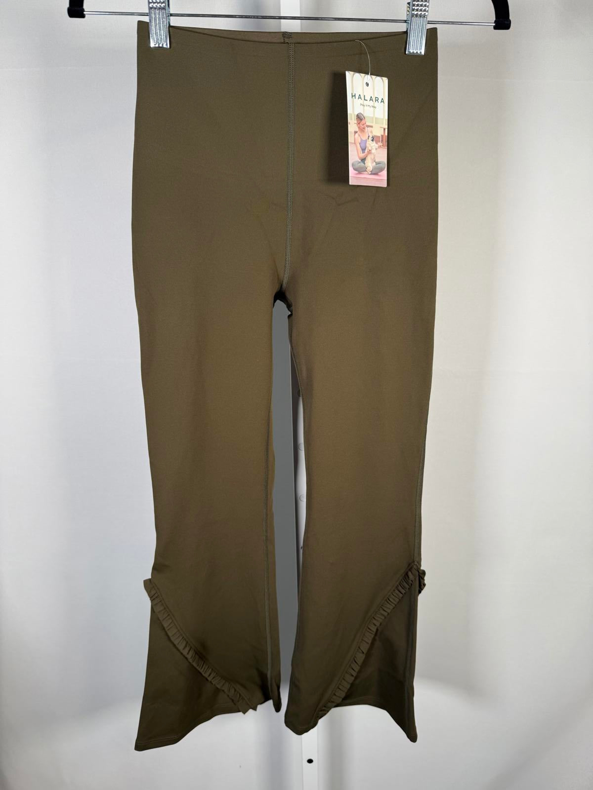 NWT Halara High Waisted Ruffle Hem Flare Yoga Pants Olive Size XS
