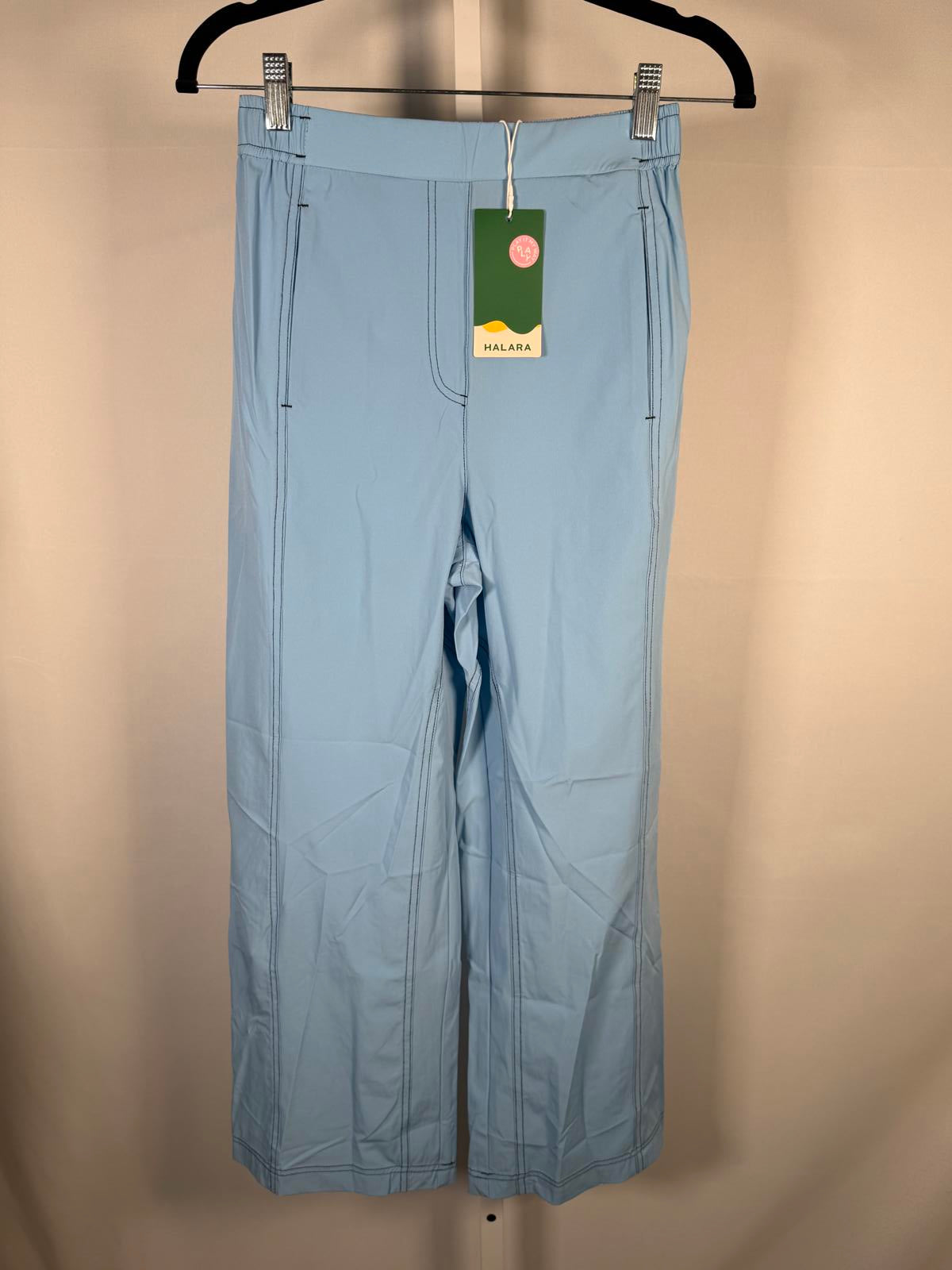 NWT Halara High Waisted Contrast Stitch Flare Pants Light Blue Size XS