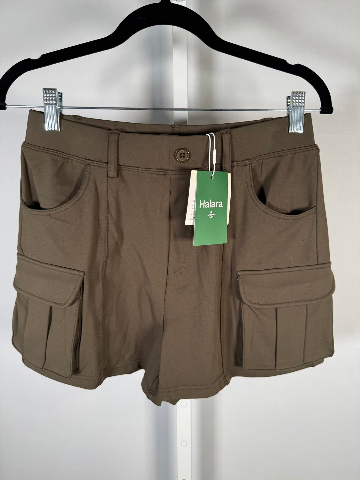 NWT Halara HaloTek Air Cargo Pocket Shorts Brown Stretch Size Large