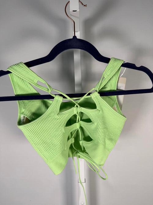 NWT Halara Ribbed Lime Green Sports Bra with Back Cutouts Size Medium