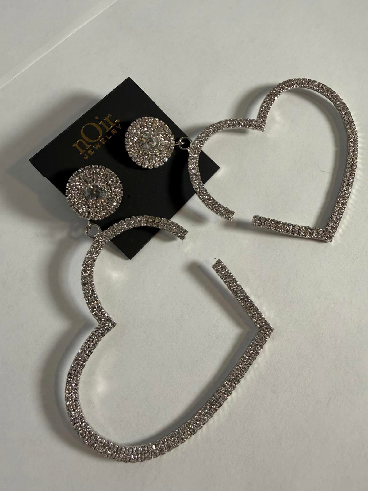 NWT nOir Jewelry Heart Shaped Rhinestone Earrings