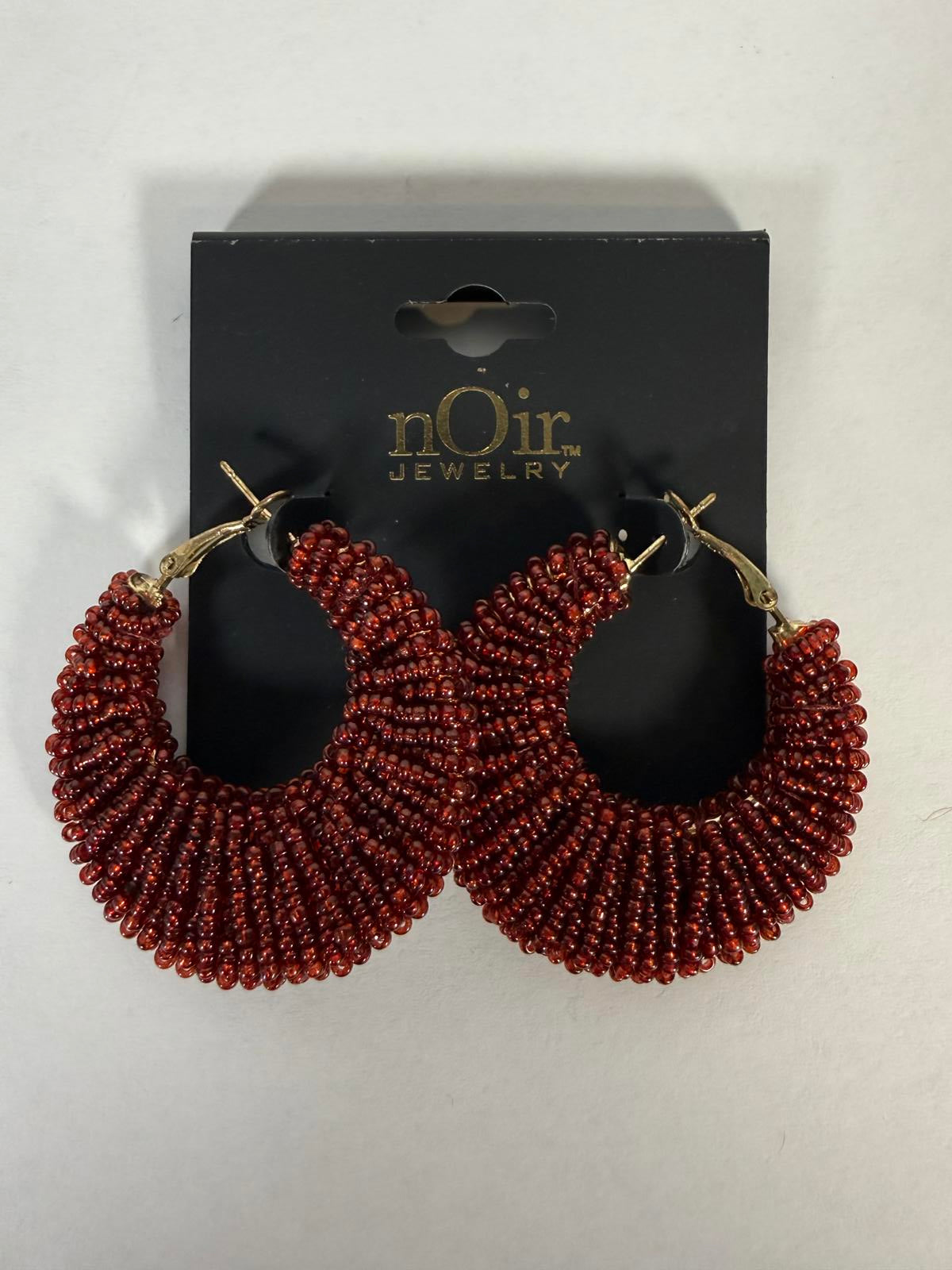 NWT nOir Jewelry Red Beaded Hoop Earrings