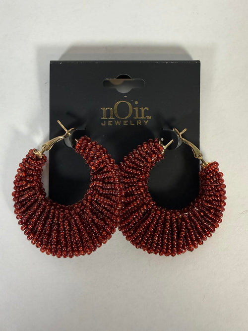 NWT nOir Jewelry Red Beaded Hoop Earrings