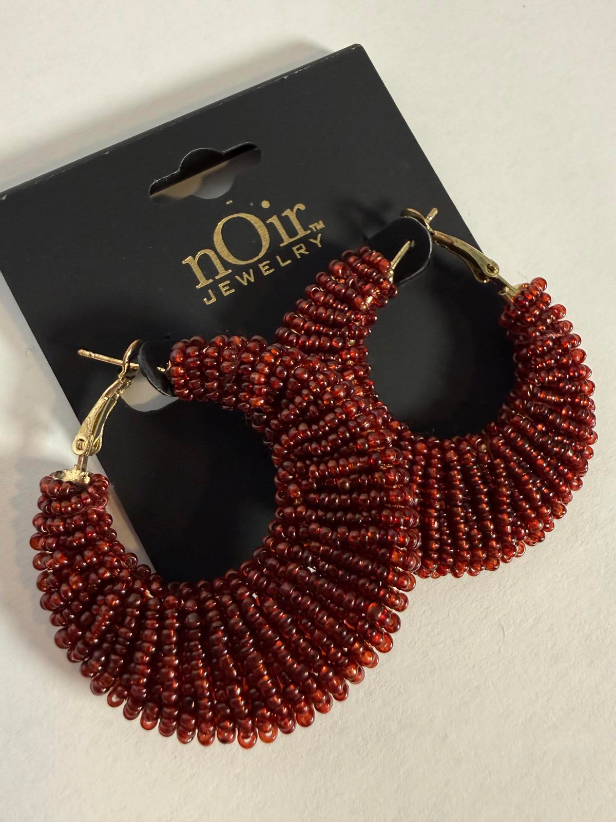 NWT nOir Jewelry Red Beaded Hoop Earrings