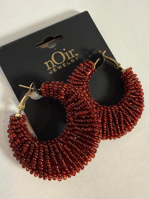 NWT nOir Jewelry Red Beaded Hoop Earrings