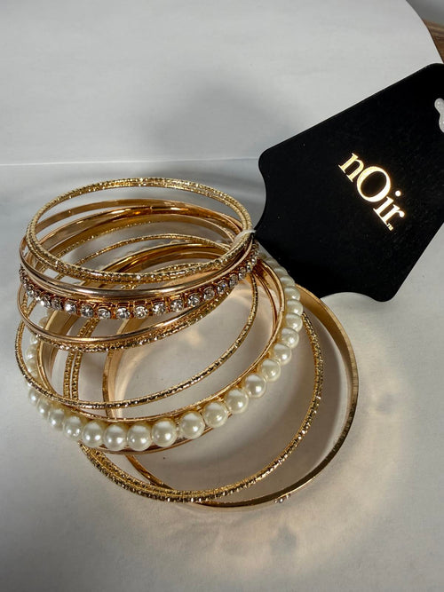 NWT nOir Gold Tone and Pearl Bangle Set