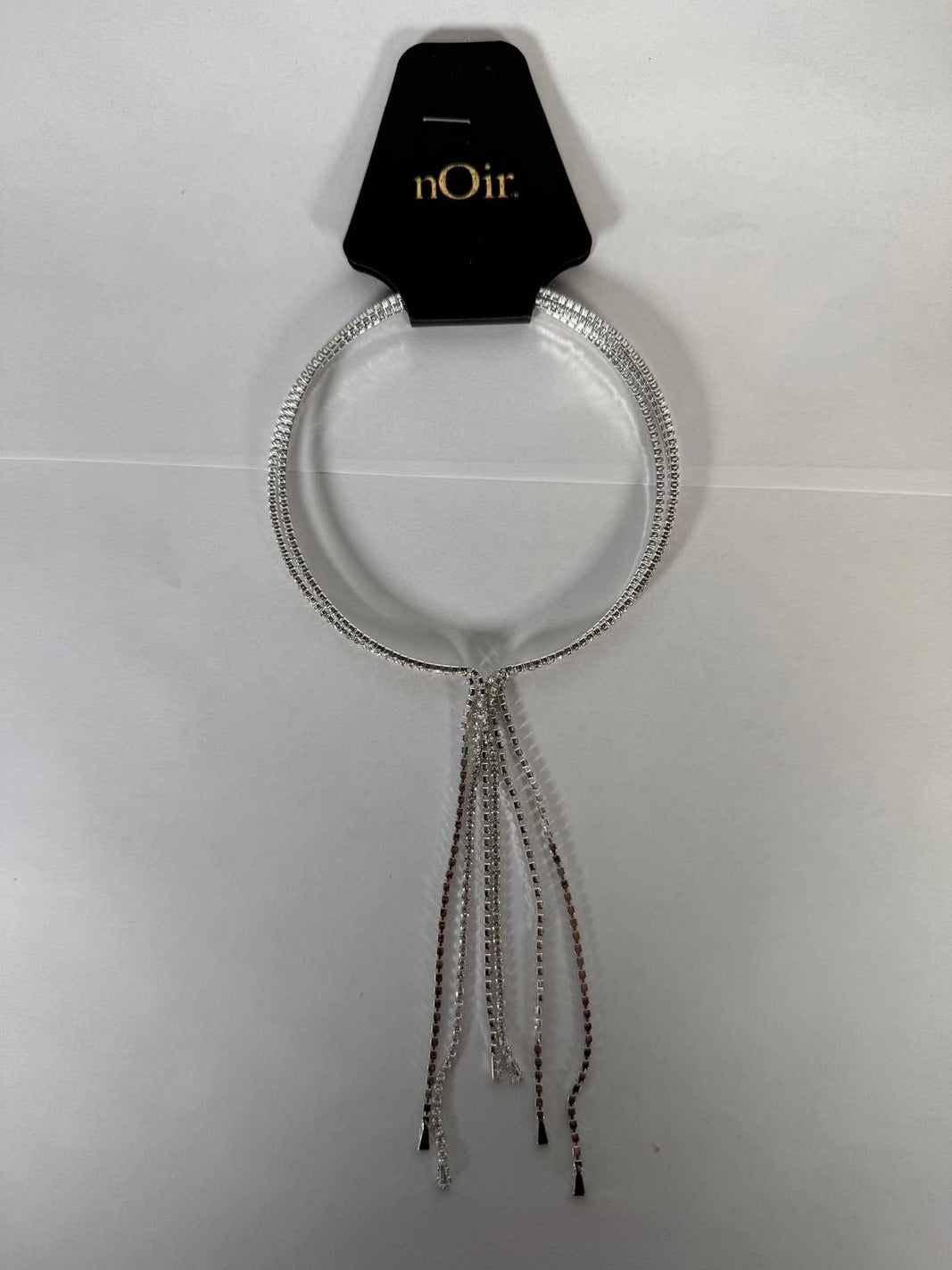 NWT nOir Silver Rhinestone Tassel Choker Necklace