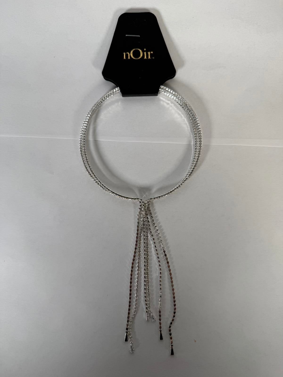 NWT nOir Silver Rhinestone Tassel Choker Necklace