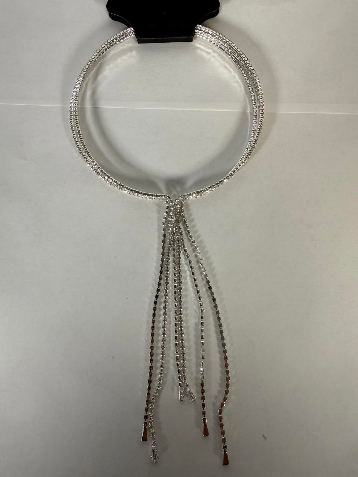 NWT nOir Silver Rhinestone Tassel Choker Necklace