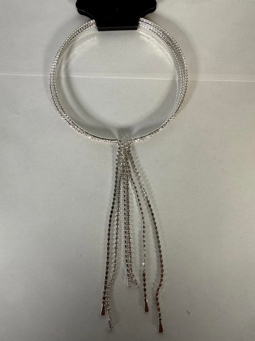 NWT nOir Silver Rhinestone Tassel Choker Necklace
