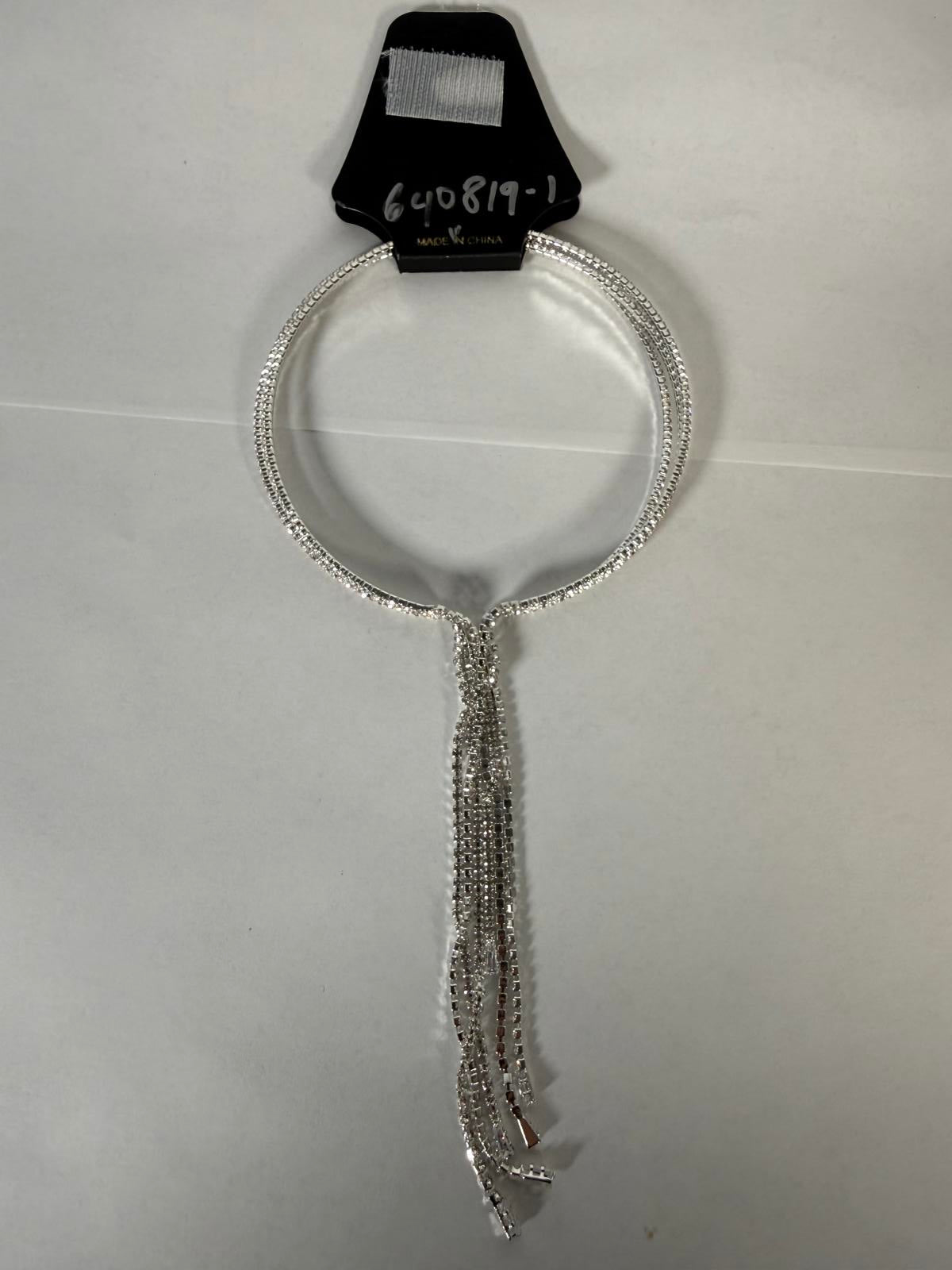 NWT nOir Silver Rhinestone Tassel Choker Necklace