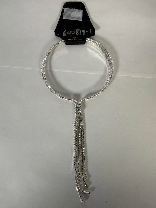 NWT nOir Silver Rhinestone Tassel Choker Necklace