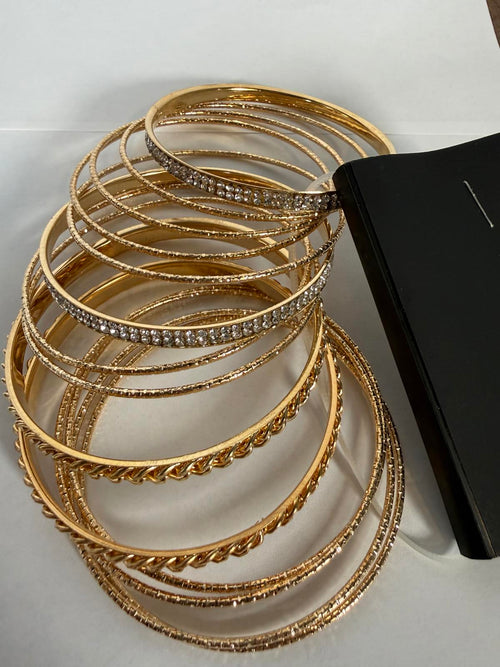 NWT nOir Jewelry Set of Gold and Rhinestone Bangles