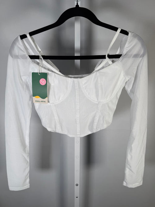 NWT Halara Cropped Long Sleeve Yoga Top White - Size XS