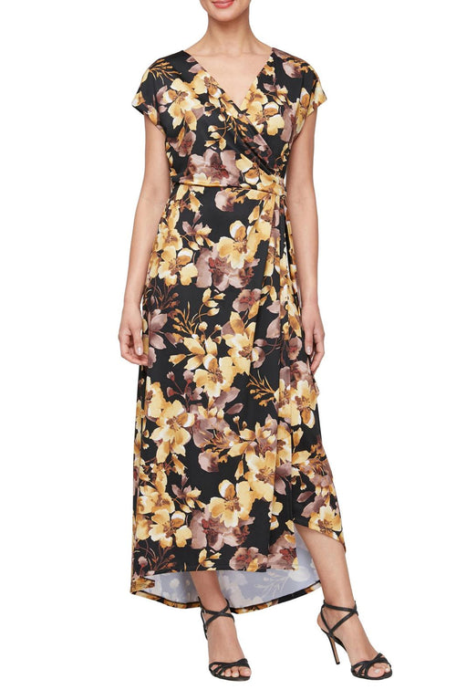 NWT SLNY SL Fashions Print Faux Wrap Maxi Dress Women's Size 6