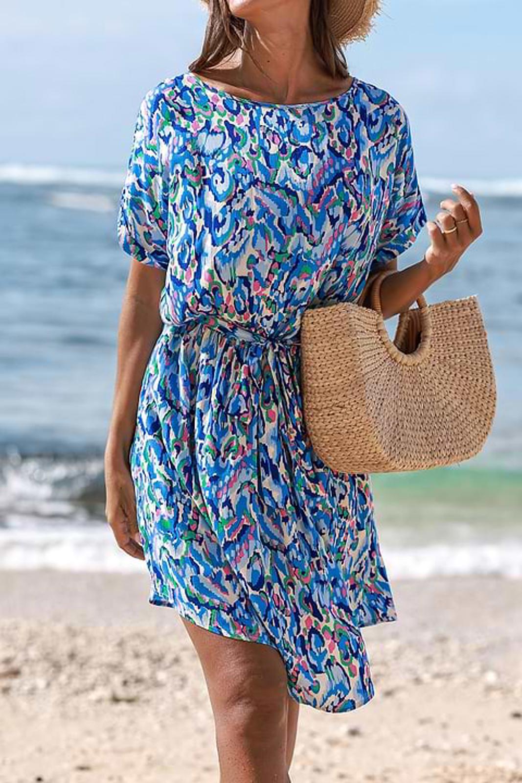 NWT Cupshe Abstract Print Belted Mini Dress Size Small