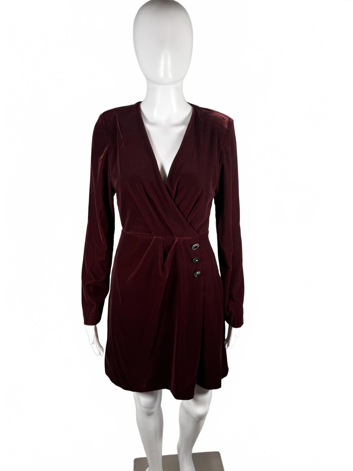 NWT The Kooples Velvet Faux Wrap Mini Dress US Small / FR 1 Burgundy