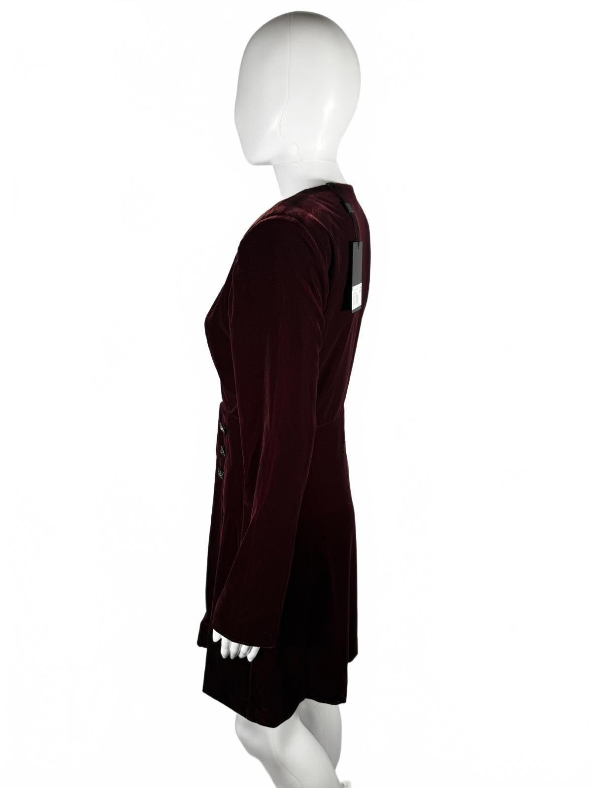 NWT The Kooples Velvet Faux Wrap Mini Dress US Small / FR 1 Burgundy – Bralissa