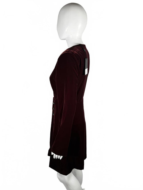 NWT The Kooples Velvet Faux Wrap Mini Dress US Small / FR 1 Burgundy