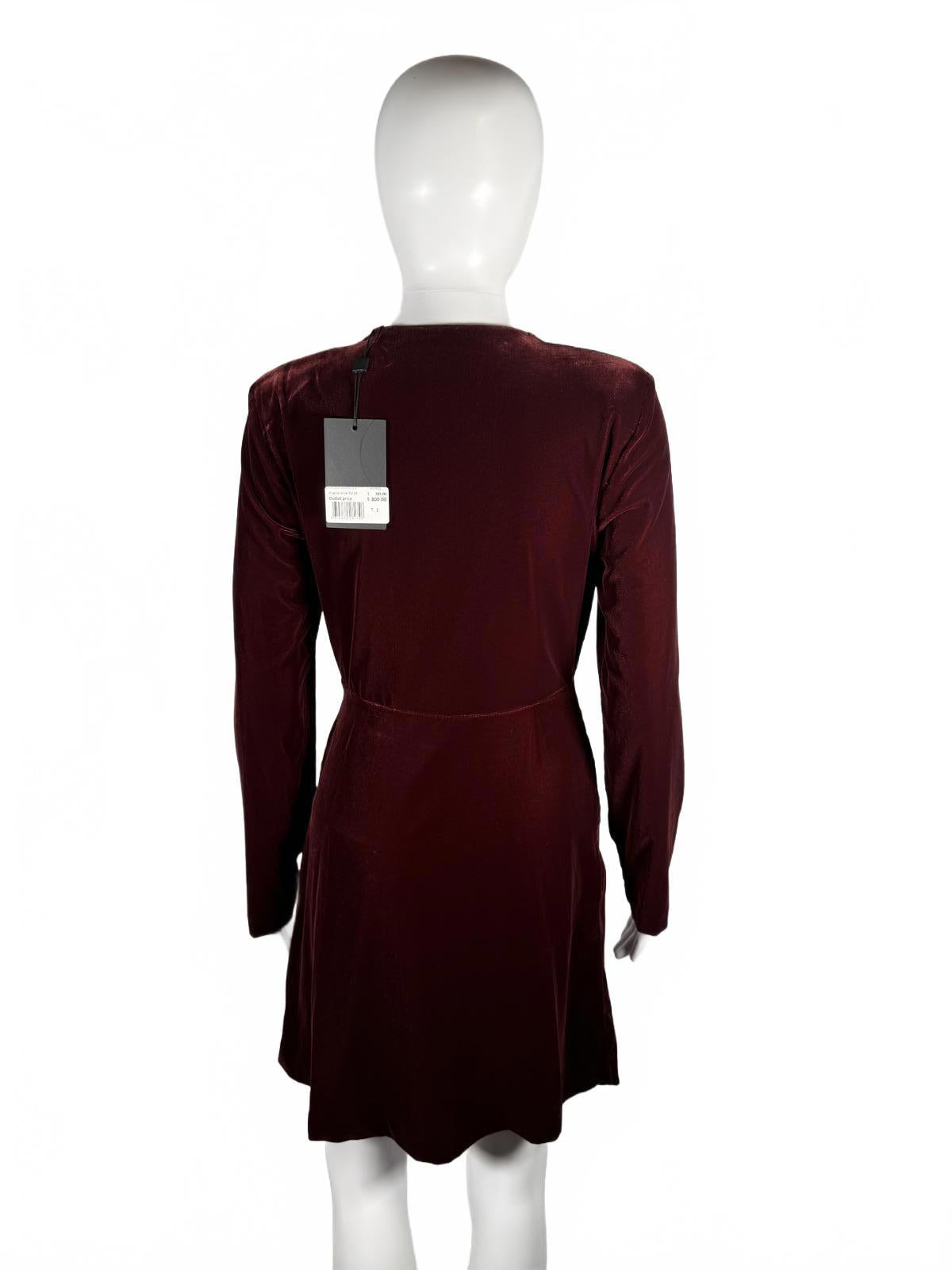 NWT The Kooples Velvet Faux Wrap Mini Dress US Small / FR 1 Burgundy