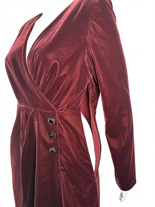 NWT The Kooples Velvet Faux Wrap Mini Dress US Small / FR 1 Burgundy