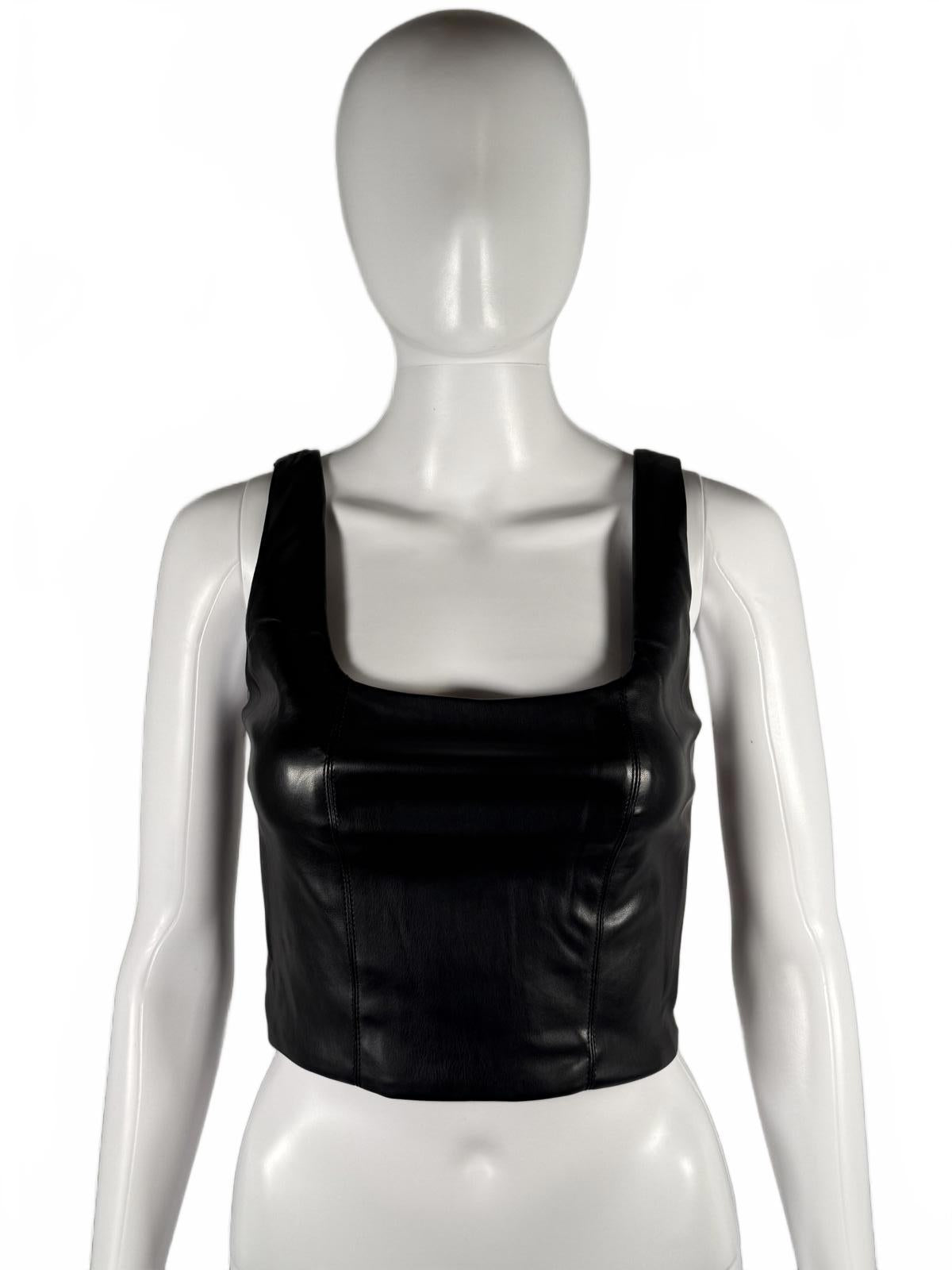 LBLC The Label Benny Faux Leather Bustier Top Black Size XS