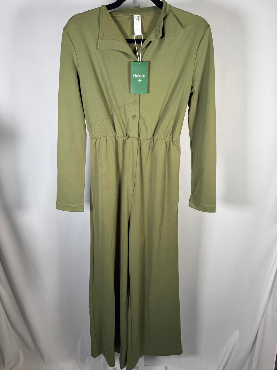 NWT Halara Olive Green Long Sleeve Collared Jumpsuit Size XS
