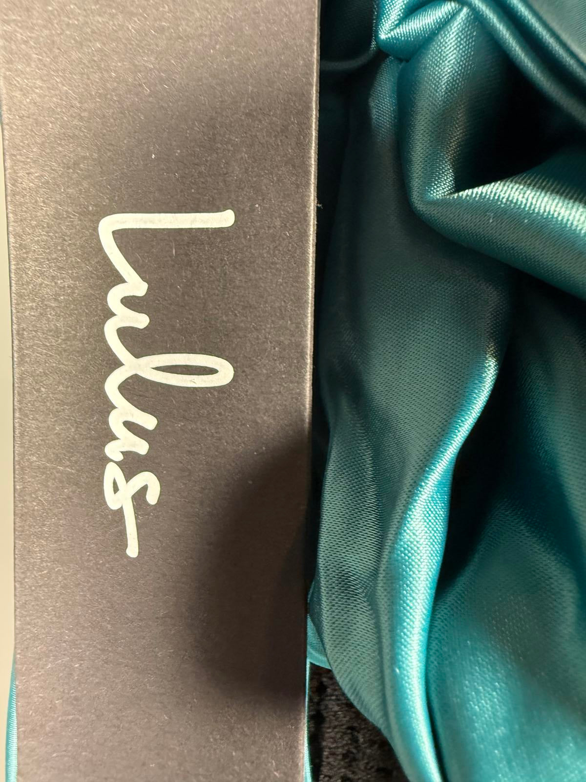 NWT Lulus Lovely Outing Teal Green Satin Cowl Neck Backless Tie Top Size Small