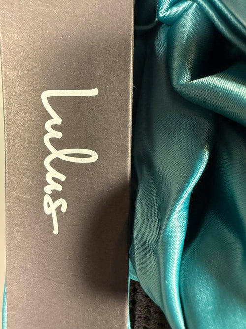 NWT Lulus Lovely Outing Teal Green Satin Cowl Neck Backless Tie Top Size Small