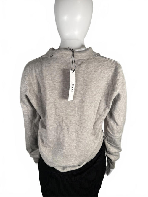 NWT LBLC The Label Womens Heather Grey Christina Collared V Neck Top Size Large