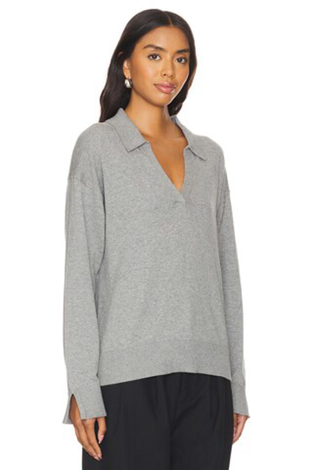 NWT LBLC The Label Womens Heather Grey Christina Collared V Neck Top Size Large