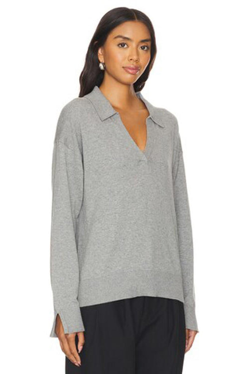NWT LBLC The Label Womens Heather Grey Christina Collared V Neck Top Size Large